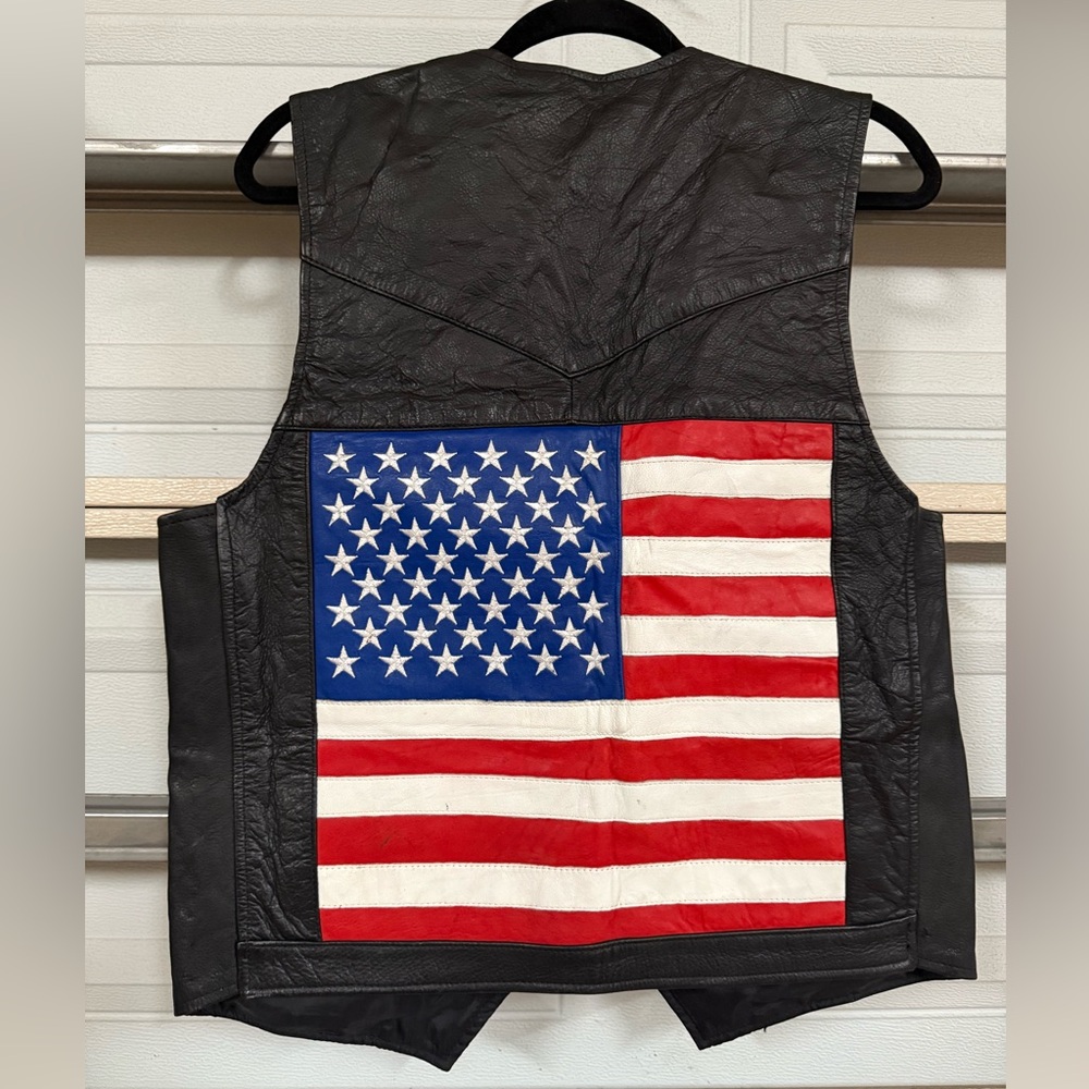 American Flag Interstate Leather Black Vest